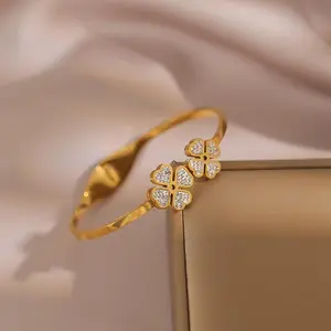 1PC/2PCS Bracelets, Affordable Luxury Fashion Gold-Plated Bracelet, Creative Four-Leaf Clover Bracelet, Spring Ornament