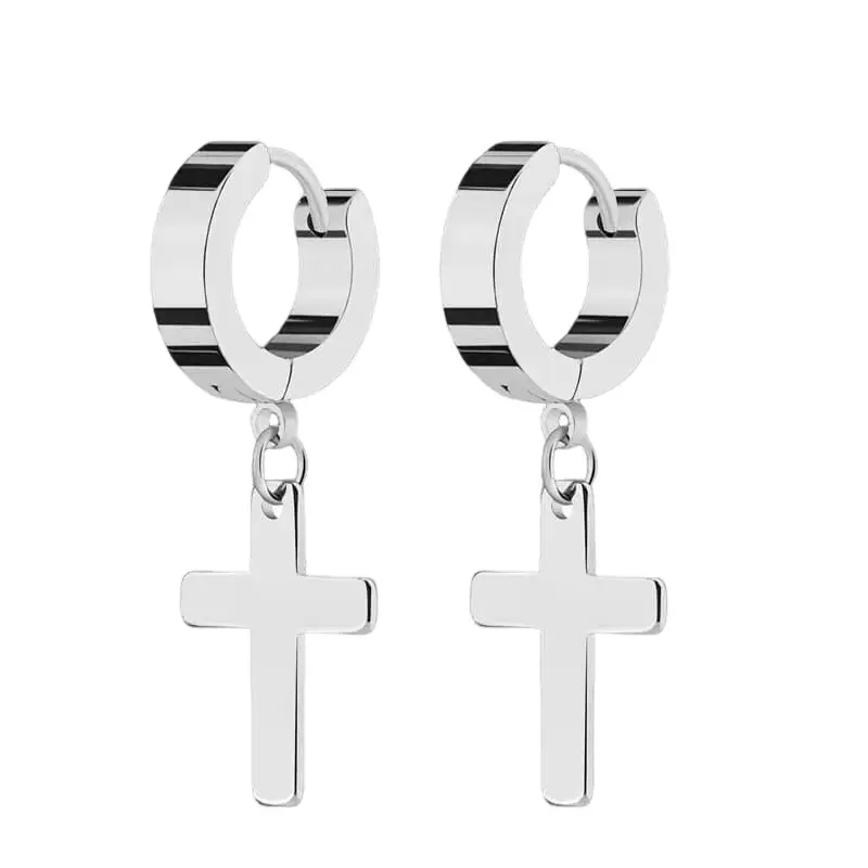 GTHIC Stainless Steel Simple Cross Hoop Earrings Dangle Earrings for Men Women Daily Statement Jewelry