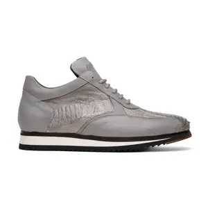 Mauri Bolt in Light Grey Mens Exotic Ostrich Leg / Nappa Leather Casual Sneakers