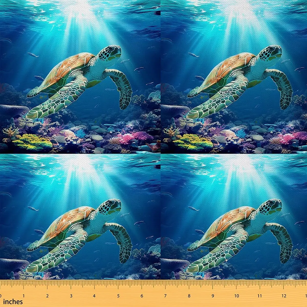 Sea Turtle Fabric by The Yard,1 Yard,Ocean Reptile Tortoise Waterproof Fabric,Marine Animals Upholstery Fabric,Coastal Themed DIY Reupholstery Fabric, Water-Resistant Material