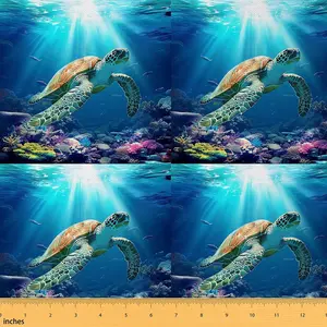 Sea Turtle Fabric by The Yard,1 Yard,Ocean Reptile Tortoise Waterproof Fabric,Marine Animals Upholstery Fabric,Coastal Themed DIY Reupholstery Fabric