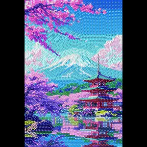 Mount Fuji Diamond painting, Cherry blossoms Crystal Diamond Painting Kit, Frameless
