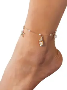 Alloy Beach Style Starfish Seashell Pearl Summer Women's Anklet, Casual All-Season Plain Pattern, Alloy Chain Material