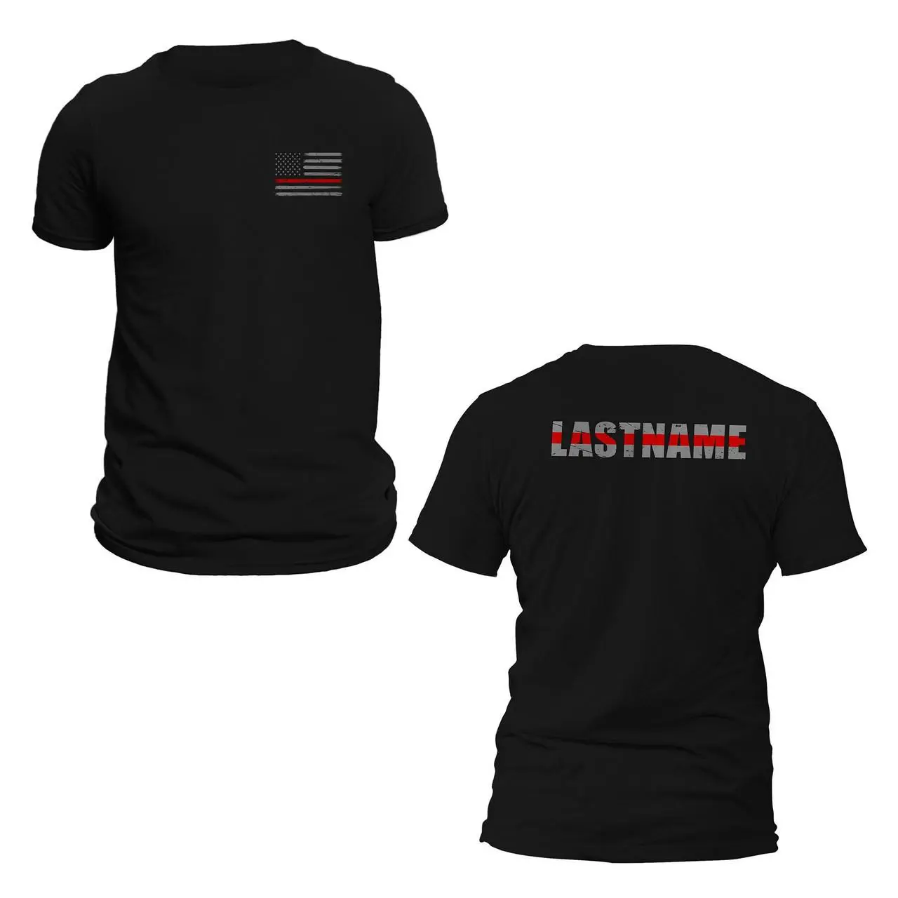Personalized Custom Name Firefighter Thin Red Line T-Shirt for Men Casual Classic