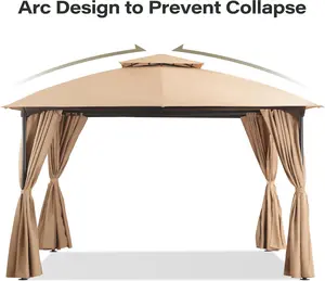 LAUSAINT HOME Patio Arc Gazebo Outdoor Canopy Tent 10'x10', Party Tent Shelter with Curtains & Expansion Bolts and Wind-Resistant Ropes for Patios, Garden, Backyard and Lawn, Khaki summerwins