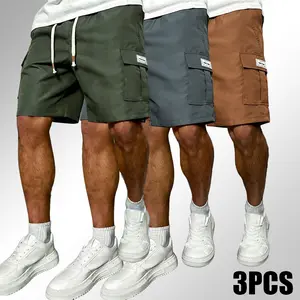 3-piece set of men's work pants shorts with blue, black, and green slanted pockets multifunctional casual wear 3-piece set of daily use underwear men's work clothes shorts men's spring statement