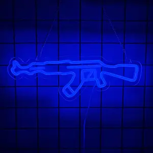 Gun Neon Sign for Wall Decor,Gun  Neon Light for Man Cave,Pistol Neon Sign for Boys Game Room,Bar,Teen Boys,Dad, Husband Birthday Christmas Game Sign