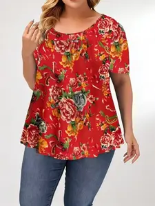 Fashionable Loose-Fitting Floral Print Short Sleeve Blouse Top, Chic Casual Top, Casual Comfy Shirt, Trendy Daily Wear & Casual, Perfect for Women Seeking Comfort
