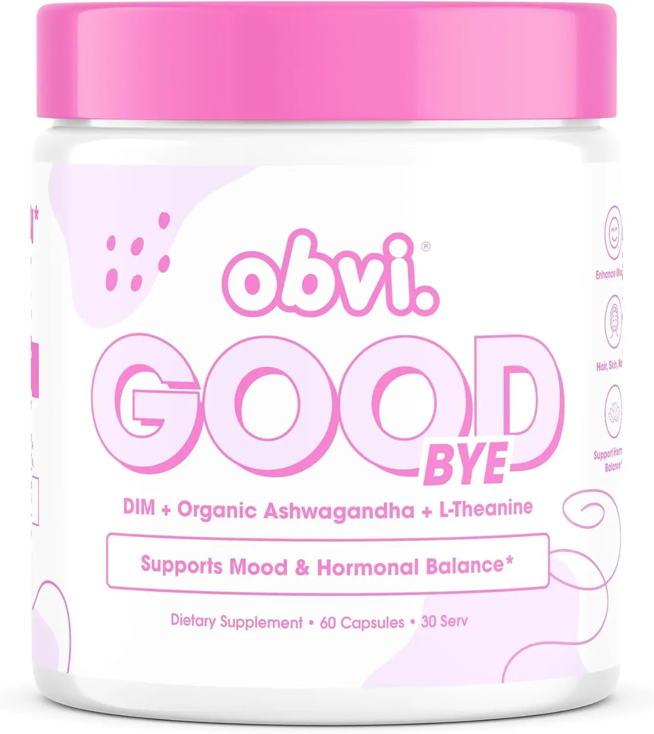 Obvi Goodbye - Daily Relaxation Supplement for Women - Calm Energy Support - Hormonal Balance Supplement - Gluten-Free - Non-GMO - 60 Count (30 Servings)