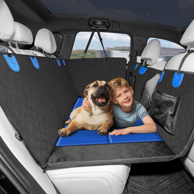 JOYTUTUS Dog Car Seat Cover with Hard Bottom Back Seat Extender Supports 400lb Pet Cover with Mesh Window Travel Bed Wat