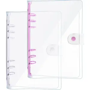 2 count A6 Soft PVC Notebook Binder, Refillable Paper Cover, Clear Personal Planner, Loose Leaf Light Purple/White Round Ring