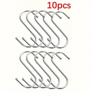 10pcs S-shaped Hook, Stainless Steel Metal Hook, Pot Rack Hook, Kitchen Hook, Hanging Bag, Cup, Clothes