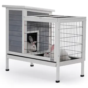 [5-year warranty] Petsfit Guinea Pig Cage, Hutch for Rabbit, Leak Proof Design, With Pull Out Tray, Spruce Wood Rabbit Hutch for Rest Solid