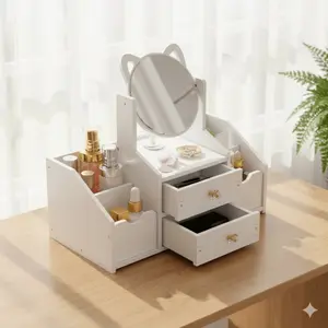 Home Bedroom, Living Room, Bathroom Vanity Accessories, White Multi-functional Cosmetic Storage Box, Adjustable Drawer with Mirror, Organizer for Cosmetics, Jewelry, and Skincare Products, Desktop Storage Rack Suitable for 365 Days - 99 Friends Say