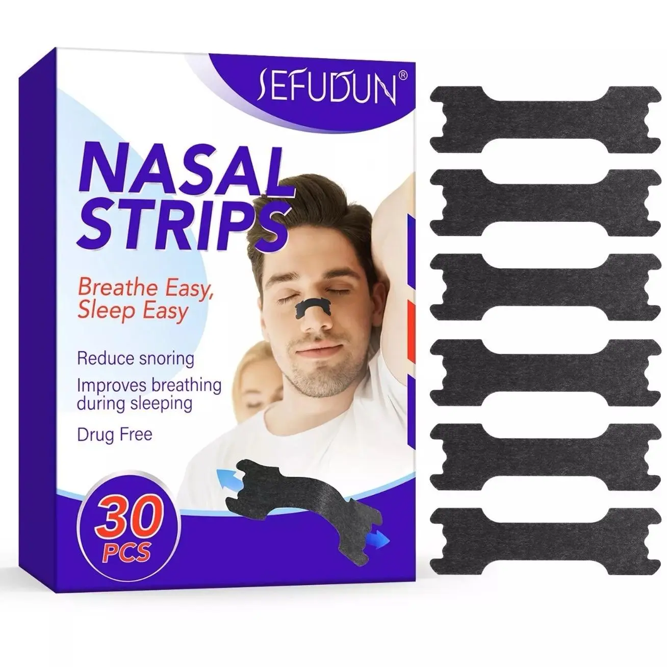 Nasal Strips for Breathing & Snoring Relief, Drug-Free Nose Strips for Nasal Congestion, Sleep Support & Easy Airflow