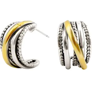 RYQEN Celestial Knot Duo-Tone Hoops Two-Tone Metallic Rope Texture Twist Design Aesthetic Essentials Gold & Silver Tone Hypoallergenic Earrings Set Trendy Fashionable Jewelry Christmas Gift