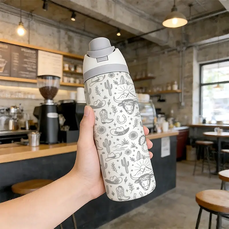 32oz Dual-Use Sports Water Bottle, Western Cowboy Pattern, Stainless Steel Large Capacity Double Wall Insulated Tumbler, Perfect Gift for Women, Drinkware Stylish Flasks, Leakproof Insulated Tumbler, Insulated Water Bottles