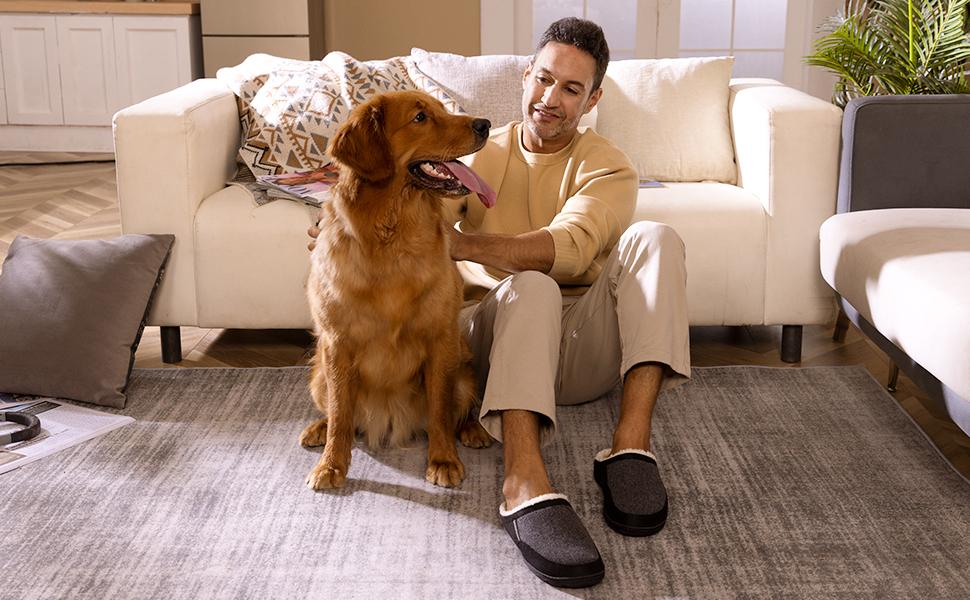 DREAM PAIRS Men's Cozy Memory Foam Slippers with Fuzzy Wool-Like Lining, Slip-on Washable Indoor Outdoor House Shoes