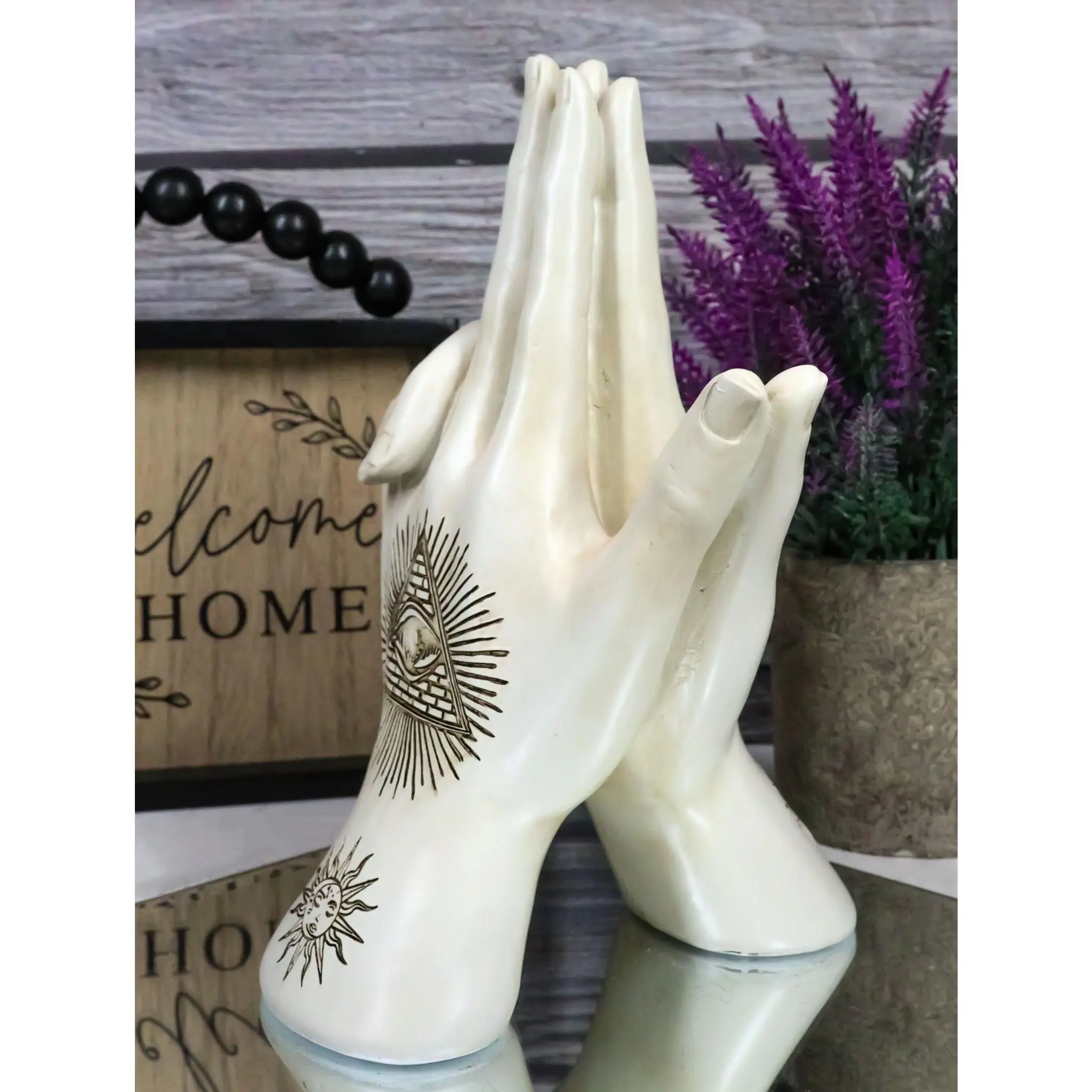 Hand Painted Psychic Fortune Teller Hamsa Palmistry Hand Palm Gun Formation Sculpture, Home Decor Figurine for Home Supplies, Resin