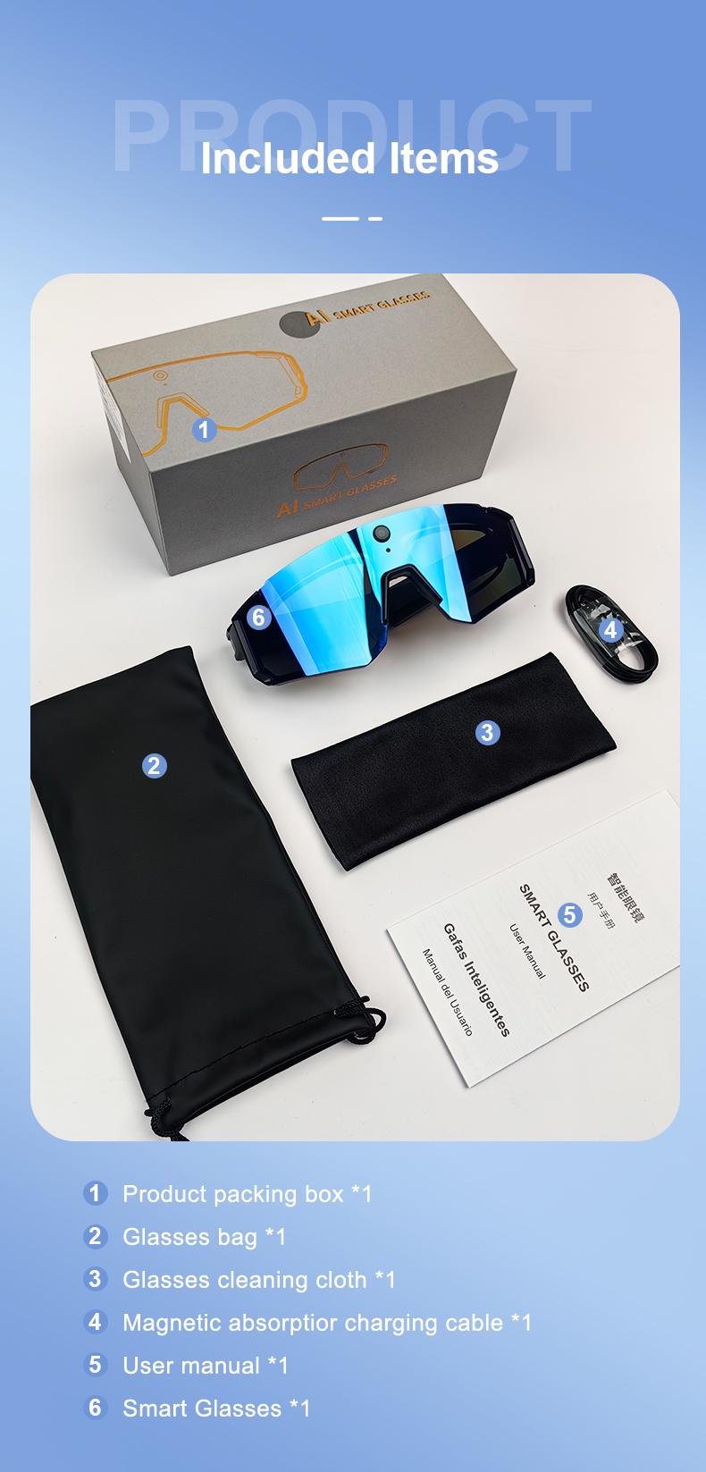 Smart Sports Glasses with 8MP Camera, 2K Photo/1200P Video Recording Wearable Glasses, IP54 Waterproof Multifunctional Wireless Audio Bluetooth Glasses with Headphone, Outdoor Sports Polarized Sunglasses with AI Voice Assistant, UV Protection Eyeglass Smart Sports Glasses with 8MP Camera, 2K Photo/1200P Video Recording Wearable Glasses, IP54 Waterproof Multifunctional Wireless Audio Bluetooth Glasses with Headphone, Outdoor Sports Polarized Sunglasses with AI Voice Assistant, UV Protection Eyeglass