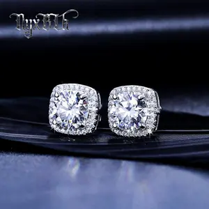 Synthetic Moissanite Earrings, Featuring a 925 sterling Silver square Halo design, offer high-quality, hypoallergenic wear. A classic and fashionable choice, they're the perfect gift for your loved one, suitable for both Men and Women.—(Ny29)