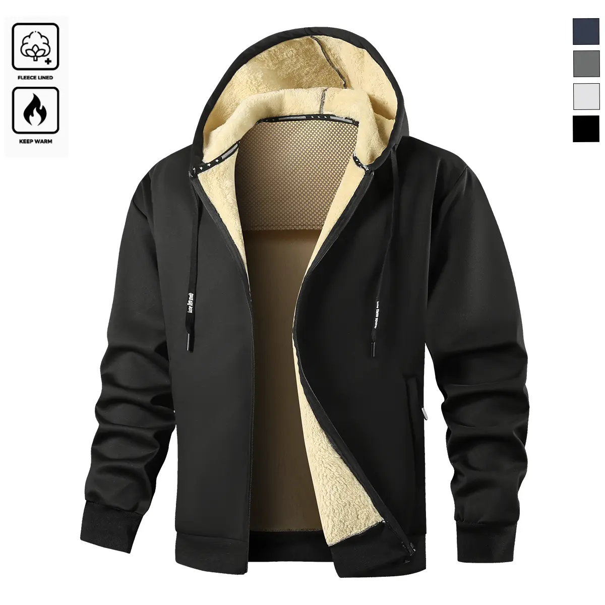 Men'S Warm Fleece Hooded Jacket, Men'S Fleece-Lined Thick Outdoor Casual Hooded Winter Warm Fleece Jacket, Autumn/Winter Casual Jacket Coat, Gift for Boyfriend And Dad for Daily Casual Wear, Sports, Outdoor Activities, Golf, Christmas Gift