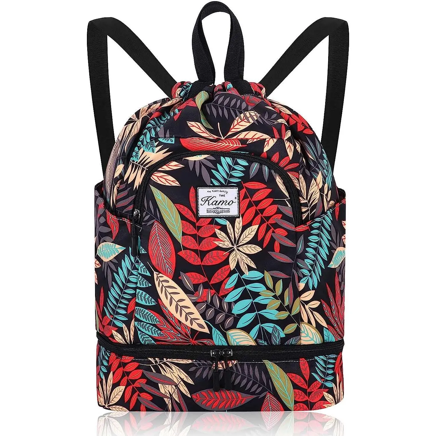 Drawstring Backpack Bag - Sport Swimming Yoga Backpack with Shoe Compartment, Two Water Bottle Holder for Men Women Large String Backpack Athletic Sackpack for Travel