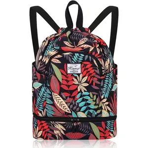 Drawstring Backpack Bag - Sport Swimming Yoga Backpack with Shoe Compartment, Two Water Bottle Holder for Men Women Large String Backpack Athletic Sackpack for Travel