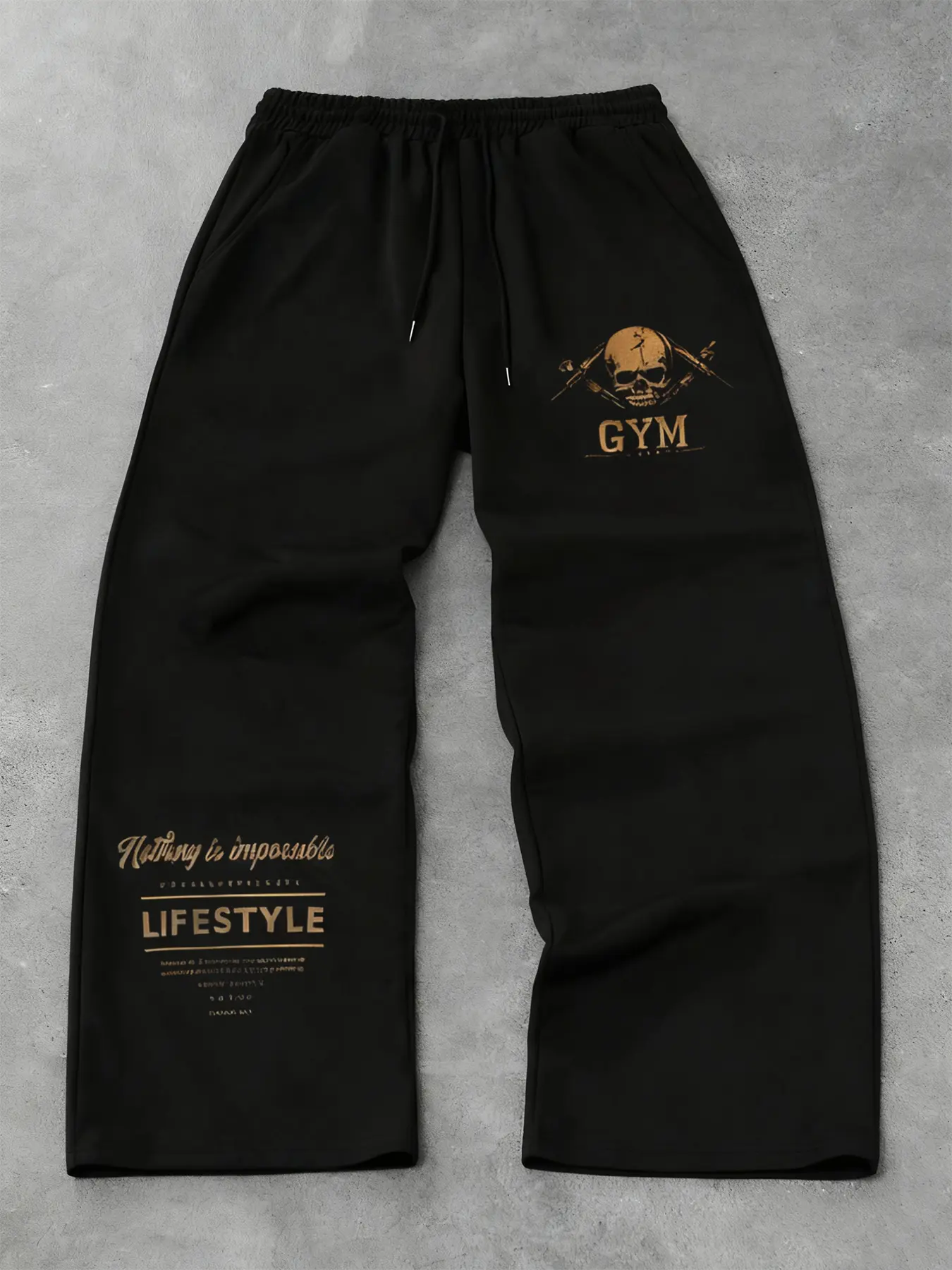 Hardcore Gym Skull Pants, Skeleton Graphic, Loose Fit Drawstring Waist, Workout Casual Comfy Baggy, Street Style Fashion, All Seasons Wear, Casual Streetwear Trousers