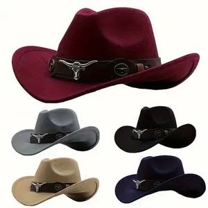 Western Cowboy Hat with Wide Brim, Adjustable Felt Cattleman Cap for Men and Women, Vintage Style Outdoor Panama Hat, Cowboy Accessories