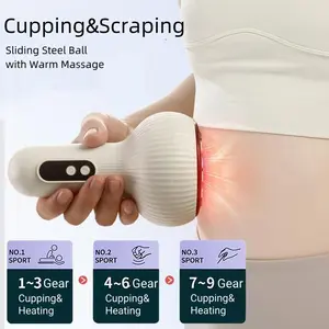 Portable Vacuum Cupping Scraping Massager with Sliding Steel Ball Warm Massage Red Light 9 Gear Intensity [Local Shipment Within 24 Hours]
