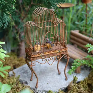 1pc Rustic Miniature Fairy Garden Metal Accessories - Vintage Birdcage, Wheelbarrow, Mailbox, Chair & More for Outdoor Decor, Bonsai, and Terrarium Enhancements, Whimsical Garden Accents | Enchanting Garden Theme | Weathered Finish, Garden