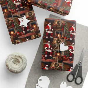 Jolly Brown Santa Wrapping Paper - Christmas Gift Wrap by Jolly