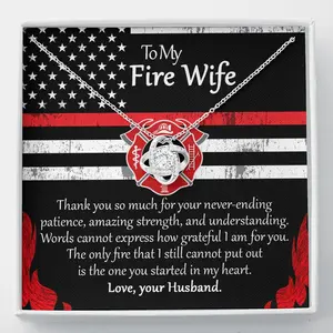 To My Fire Wife Love Knot Necklace From Fireman Husband, Firefighters Wife Gift, Thin Red Line