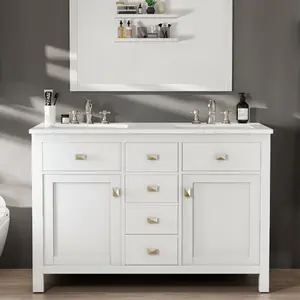 Artemis 48 in. White Double Sink  Bath Vanity with Engineered Top and Undermount Porcelain Sinks