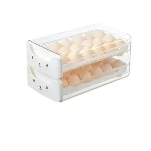 1 Count 36 Double Drawer Egg Rack, Transparent Rectangular Stackable Egg Box, Kitchen Supplies, Random Pattern Design