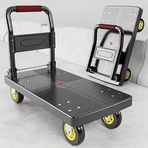 Heavy Duty Folding Utility Cart 600 lbs Load Capacity Reinforced Steel Frame Thick Platform Silent Rubber Wheels Space Saving Trolley for Home Garage 4 Inch 5 Inch Wheels Black