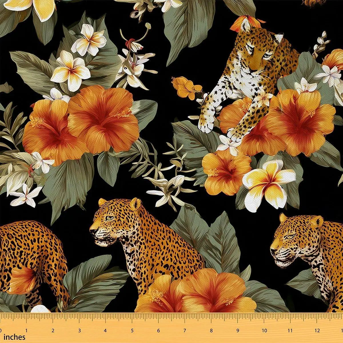 Cheetah Pattern Fabric by The Yard Leopard Print African Wildlife Animal Home DIY Fabric by The Yard Orange Flowers Natural Plants Soft Polyester No Stretch Fabric Quilting Sewing