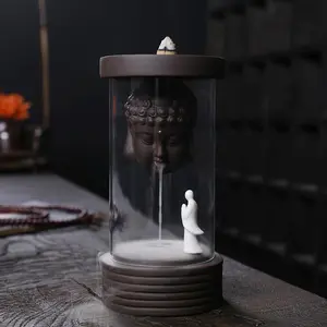 Buddha Monk Design Backflow Incense Burner, Creative Incense Holder, Aromatherapy Diffuser, Home Decor Ornament for Living Room Bedroom, Scent