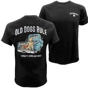 Old Dogs Rule Vintage Dog Lover T-Shirt, Loyalty Born And Bred Graphic Tee, Retro Pickup Truck Labrador Shirt, Country Farm Dog Dad Back Print Tee outdoorfun