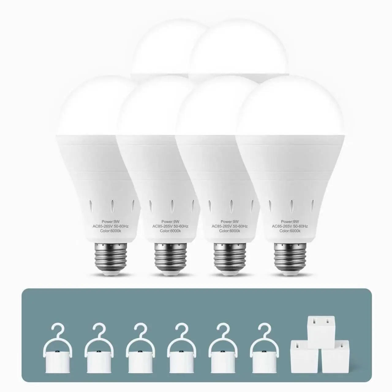RELAMPBOL 6PK Rechargeable Emergency Light Bulbs, 60W Equivalent, 9W E26 3000K Warm Light/ 6000K White Daylight 800Lumens 1200mAh Battery Backup Emergency Light Bulbs for Home Power Outage Hurricane Camping