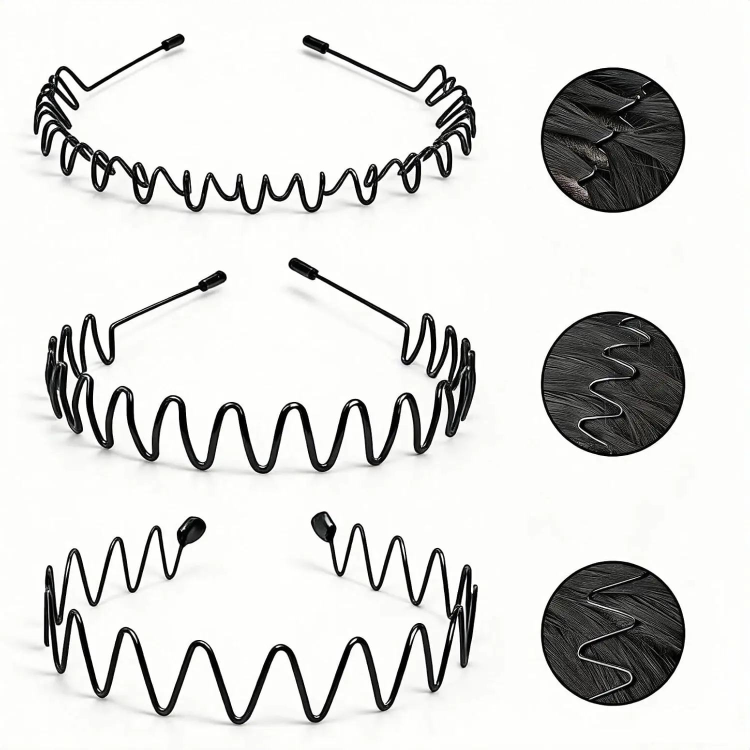 Black - Metal Wavy Zigzag - 3pcs