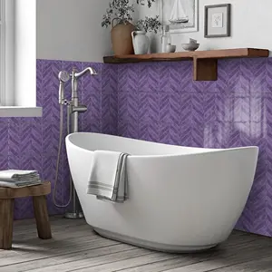 16/23 pieces purple fishbone pattern wall sticker, PVC waterproof wallpaper, self-adhesive tile sticker, home kitchen bathroom decor sticker, wall covering, renovation wallpaper, Peel And Stick Wallpaper Designs