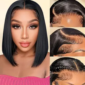 Foypot 13x4 HD Lace Front Wigs Pre Plucked Short Straight Lace Frontal for Black Women 180% Density Glueless, Nature BlackNatural Look, Lace Front,Daily Wear