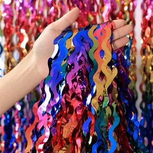 3 Pack Colorful Foil Fringe Curtain Backdrop 6.6 x 3.3 ft Wavy Rainbow Tinsel Backdrop Curtain Metallic Streamers Iridescent Holiday Photo Booth Party Decorations