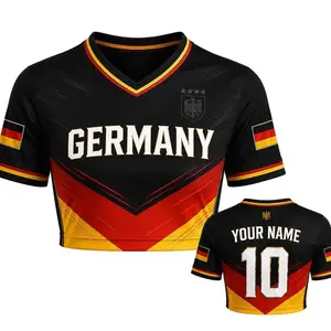 Germany Soccer Crop Top Jersey Custom Name Number Women Mesh Football Fan Shirt