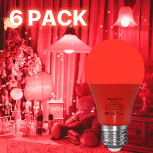 Red Light Bulb Indoor Outdoor, A19 Color Lights Bulb,Colorful E26 LED Bulb 60 Watt Non-Dimmable, for Bedroom, Lamps, Patio, Halloween, Christmas, Party, Holiday, 6 Pack