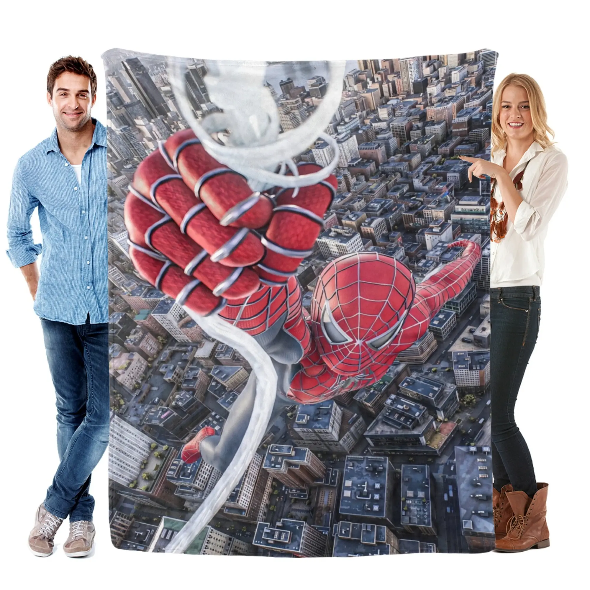 Marvel Classic Spider-Man Super Soft Flannel Fabric Blanket - Realistic 2D Cityscape Scene Print, for Couch & Bed, Home & Office Use