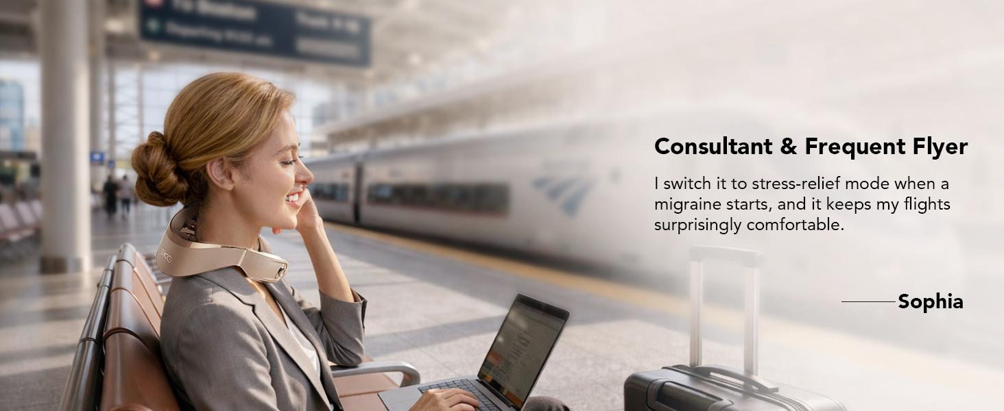 SKG Foldable Neck Massager for Pain Relief Deep Tissue Vibration Cordless Travel Massager,Portable 3D Neck Massager for Office Home Car Travel Gold Titanium Neck Massager 3.0 Valentine Gifts