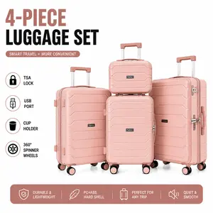 4-Piece Luggage Set with TSA Lock, Cup Holder Spring Break Travel Luggage Set summer travel essential Durable Travel Free Suitcase wheel hardshell